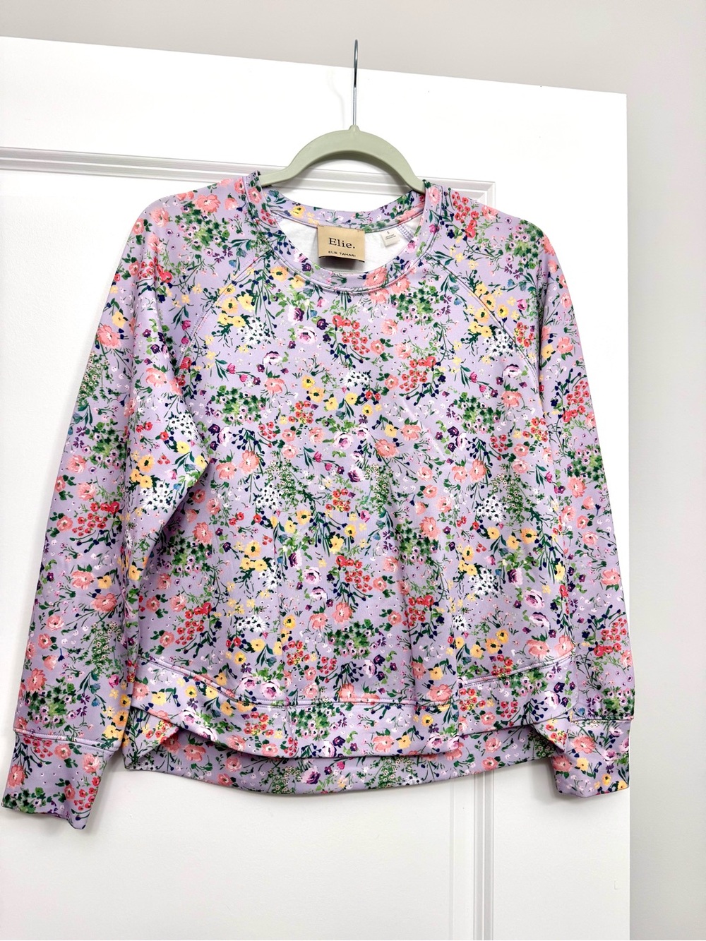 Elie Tahari Lavender Floral Crewneck Pullover, Size S